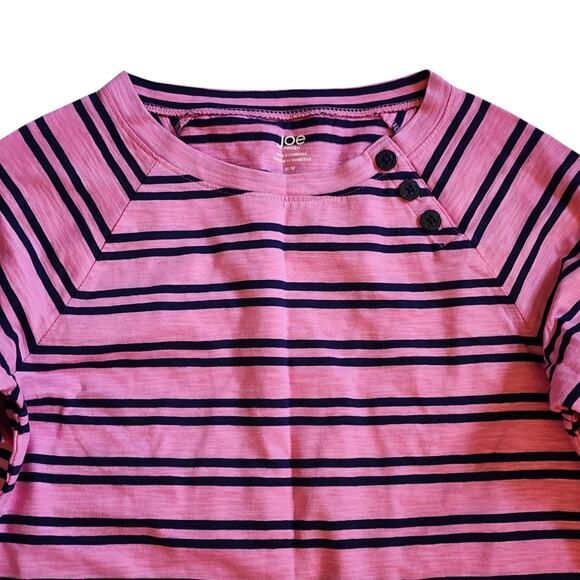 Joe Fresh Womens Knit Top Size M Pink Navy 3/4 Raglan Sleeve Button Shoulder - Picture 4 of 11